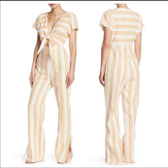 KENDALL & KYLIE NEON STRIPE TIE FRONT JUMPSUIT - Picture 1 of 12